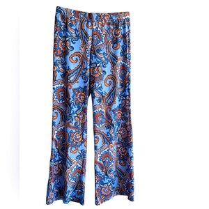 Jude Connally Blue and Orange Paisley Wide Leg Pants